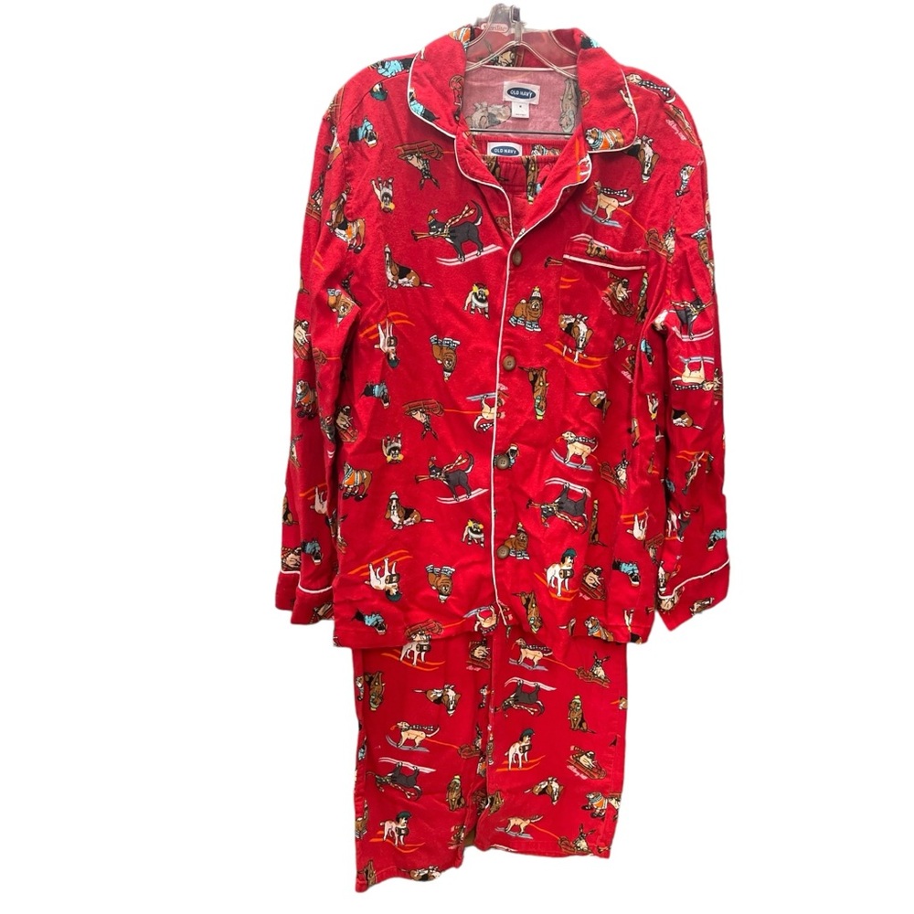 GAP Flannel Pajamas Ski Dogs Red Printed Cotton Size Medium